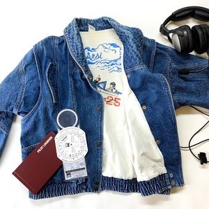 Le’ Arsi Vintage Moto Bomber Jean Jacket Eberle